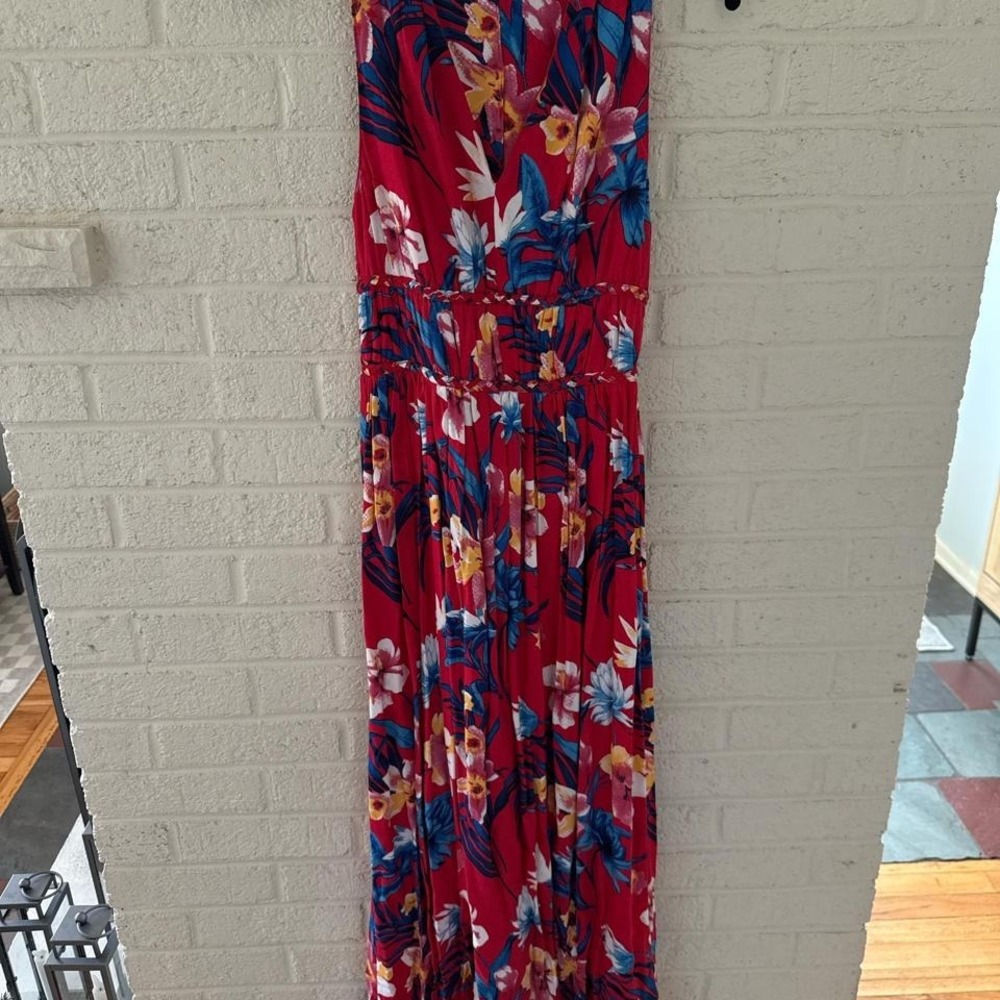 Red floral maxi dress